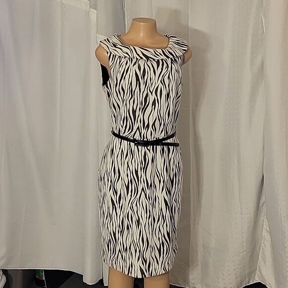 KARIN STEVENS RARE TOASTED ZEBRA PRINT SLEEVELESS ZIPPER CLOSURE DRESS - Picture 4 of 15